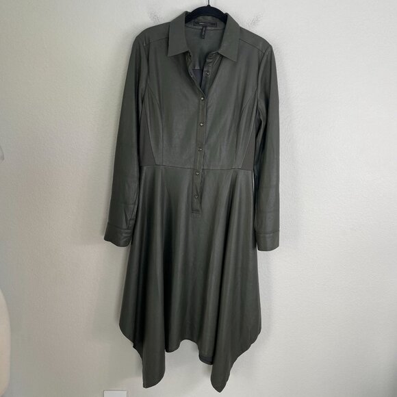 BCBGMAXAZRIA Womens Small Beatryce Faux Leather Shirt Dress Asymmetric Hem - Picture 9 of 14